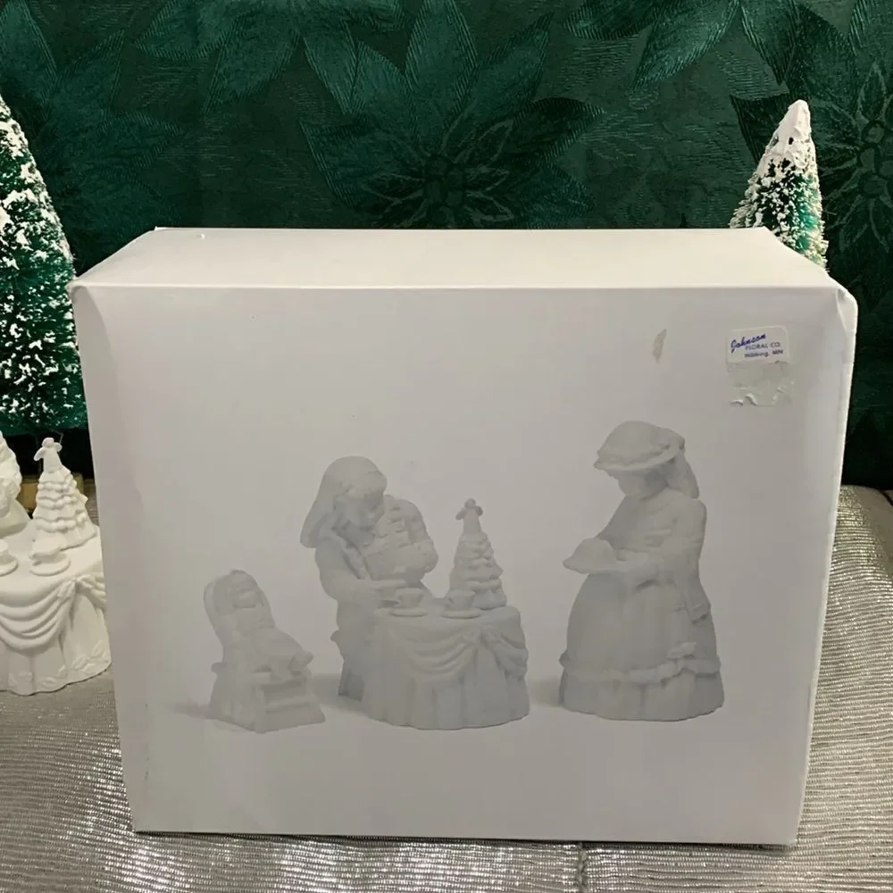 Department 56 Winter Silhouette White Porcelain‎ Figures Christmas Tea Set Of 3